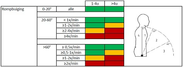 Grenswaarden rugbuiging tijdens dynamische bewegingen